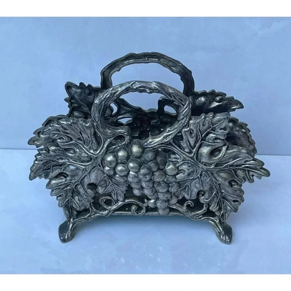 Vintage Godinger Silver Plated Footage Embossed Grape Vine Napkin Letter Holder - Picture 5 of 10
